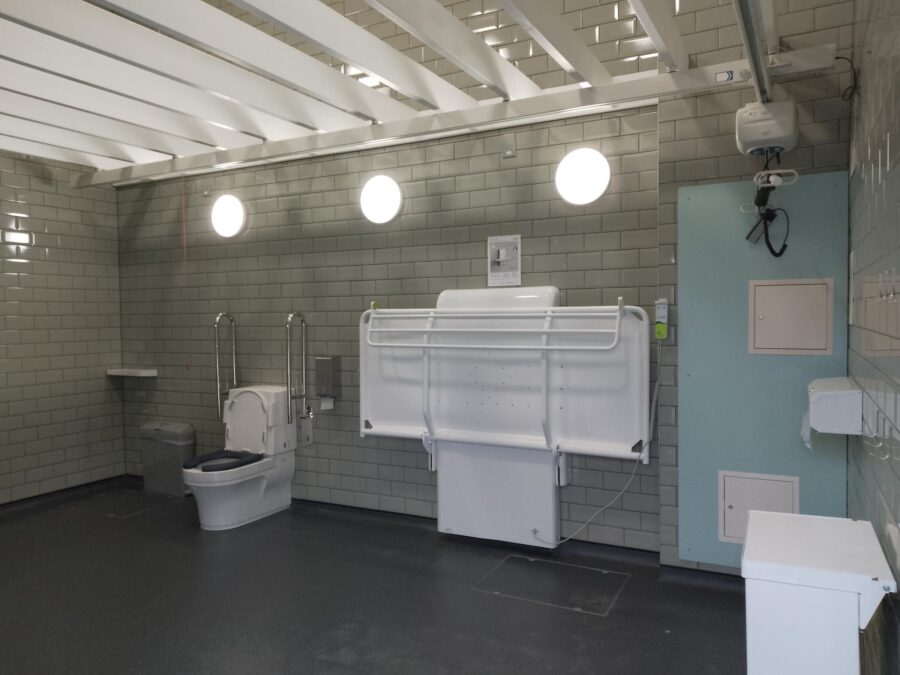 A spacious, accessible restroom designed