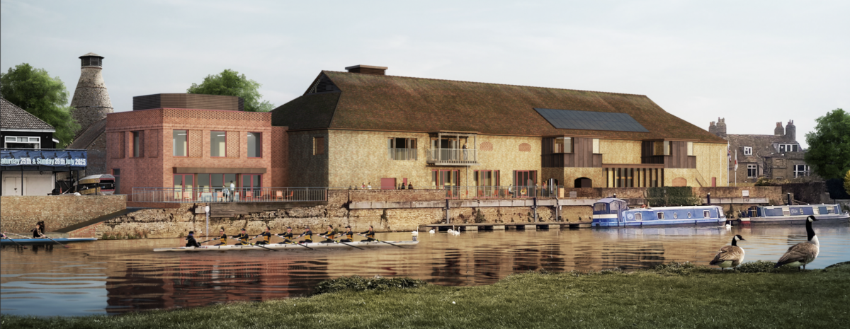 The model view of The Priory Centre from the other side of the River - Regatta Meadow bank